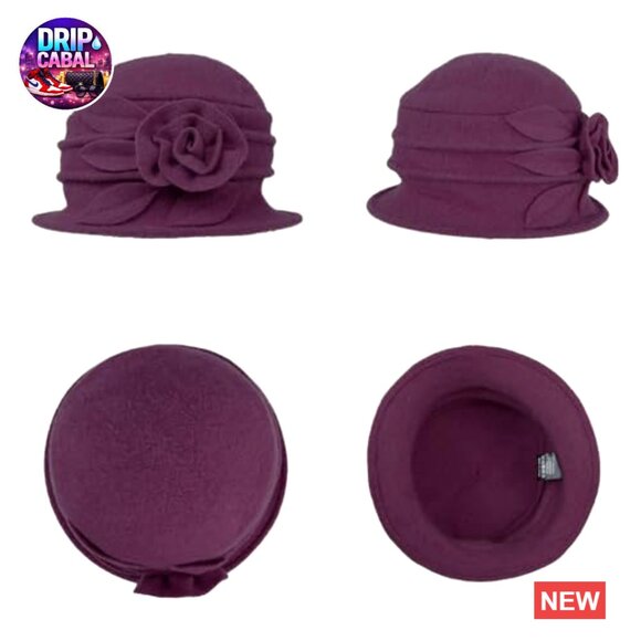 Wool Cloche Bucket Hat Vintage Winter Hat with Elegant Flower main image 5